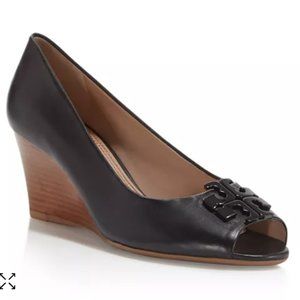 Tory Burch Lowell II Peep Toe Wedge Pumps - Black